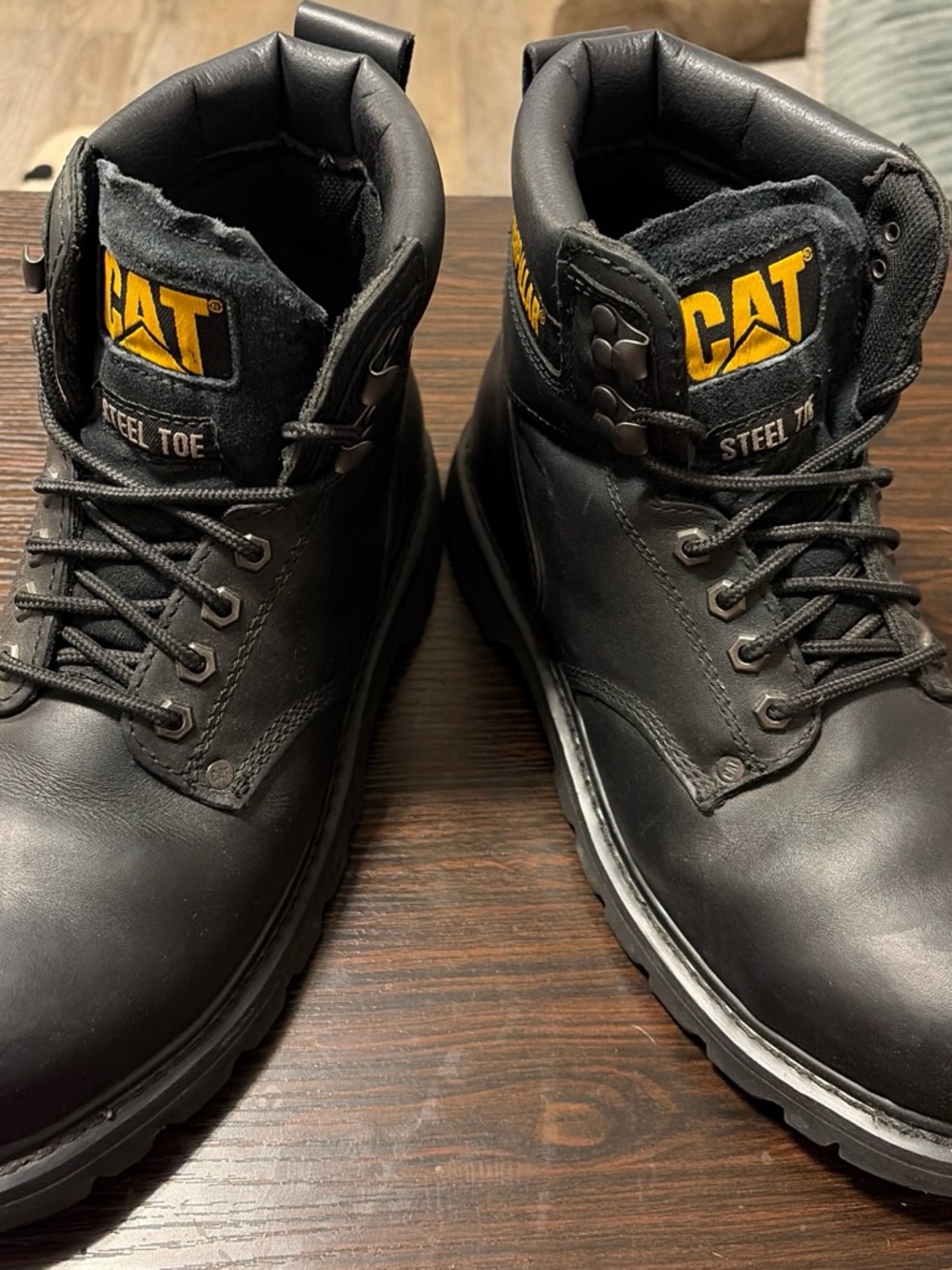Caterpillar Black Steel Toe Work Boots with Yellow Logo